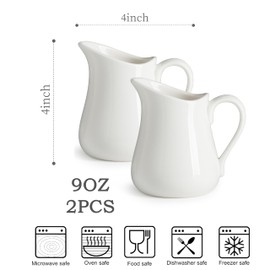 2 PCS Creamer Pitcher, Ceramics Creamers 9 OZ - White Creamer with Handle, Small Creamer Pitcher Set for Farmhouse Creamer Pitcher, Kitchen Coffee Milk Creamer Pitcher Sauces
