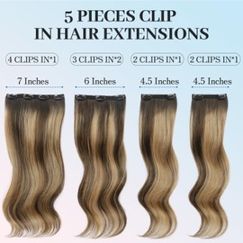 Isaic Clip in Hair Extensions,Light Brown&Dirty Blonde Synthetic Hair Extensions Clip Ins for Women 16 Inch Layered Wavy Hair Extensions Natural Volume and Length for Daily Wear