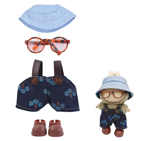 17cm Doll Clothes Set (No Doll), Overalls Outfit with Hat,
