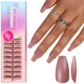 SXVME Soft Gel Nail Tips Long Coffin Gel X Nails, 300Pcs Pre-applied Tip Primer Gel X Nail Tips, Natural Mauve Colored Gel Tips Acrylic Fake Nails Extensions Salmon Pink False Nails Press ons for DIY