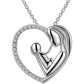 Collar Corazón Madre E Hija Bebé Día De Las Madres Plata 925 Color G, Mom And Child