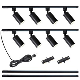 LRAEMXG Plug in Track Lighting with Power Cord, 8-Light GU10 Track Lighting Kit with 6.6FT H Type Track Lighting Rails, Modern Kitchen LED Track Lighting Fixtures Ceiling Spot Light, Black (No Bulbs)