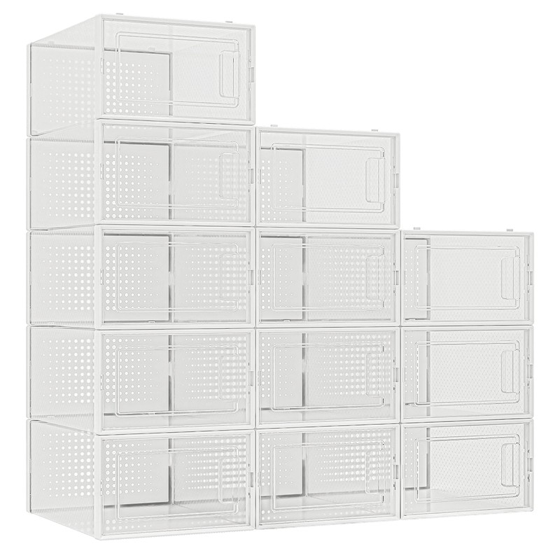 Seseno 12 Pack Shoe Organizer Storage Bins Clear Plastic Stackable