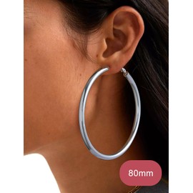 Earrings for Women 40MM Statement Hypoallergenic Womens Surgical Steel Silver White Color Fashion Circle Drop Dangle Small Hoop Earrings for Sensitive Ears