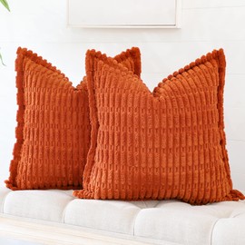 Otostar Cushion Cover Nordic 2 Piece Set Wheat Corduroy Stylish Cute Modern Zipper Interior Decorative Pillow Cover Zabuton Cover (17.7 x 17.7 inches (45 x 45 cm), Orange)