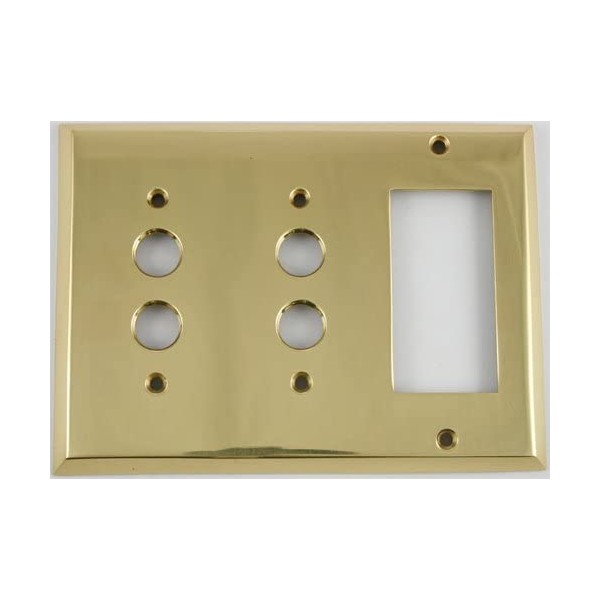 Polished Brass 3 Gang Wall Plate - 2 Push Button Light Switch 1 GFI/Rocker Opening