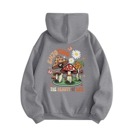 Remidoo Womens Oversized Graphic Hooded Long Sleeve Pullover Sweatshirts With Pocket Grey Medium