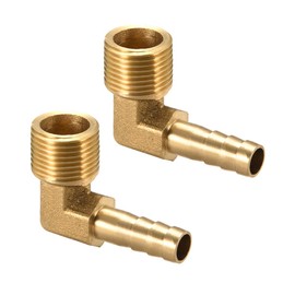 sourcing map Brass Barb Hose Fitting, 90 Degree Elbow 8mm Barbed to 3/8 PT Male Pipe Adapter Connector 2pcs