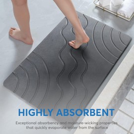 HOMY BLISS Shower Stone Bath Mat for Bathroom - 23.6x15.3 inch Diatomaceous Earth Bath Mat, Quick-Drying, Non-Slip, Super Absorbent Bathroom Stone Mat, Modern Minimalist Design Stone Bathmat (Gray)