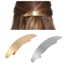 2 Pcs French Metal Oval Hair Barrettes Non-Slip Hair Clip Classic Ponytail Clamps Clasp Vintage Metal Hair Pins Simple Retro Hair Accessories for Women Thick Long Hair (Gold+Silver)