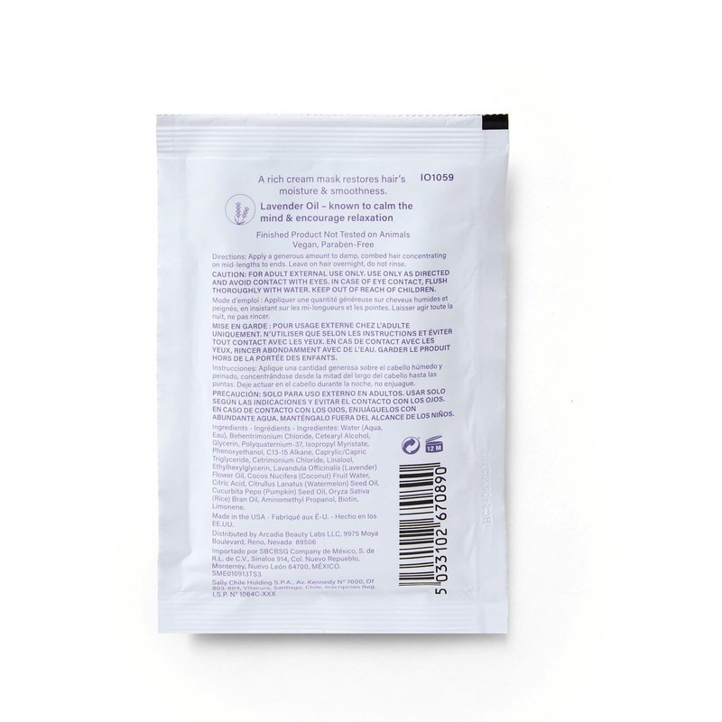ion Lavender Overnight Mask Packet, Hydrating Hair Mask, Vegan, Paraben