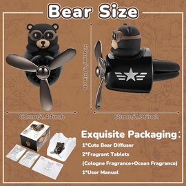 Bear Pilot - Ambientador de coche, bonito difusor de coche, hélice giratoria, salida de aire, ambientadores de aromaterapia, accesorios de coche, ambientadores automotrices para automóviles (estilo fresco)1