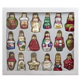 2-2.5-Inch Mini Christmas Shape Glass Ornaments, 18 Piece Set