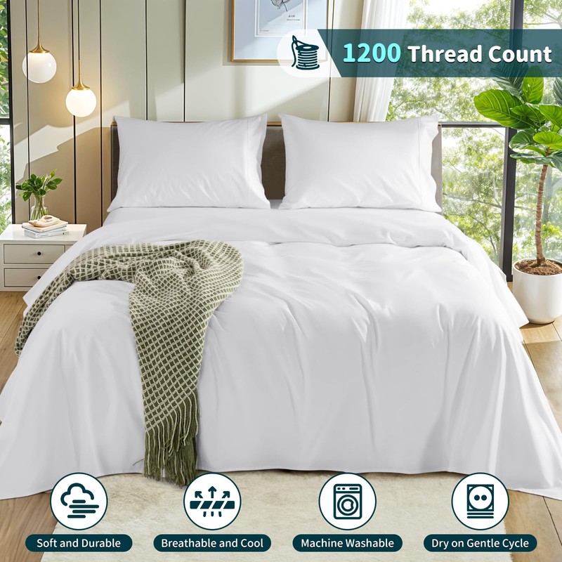 LBRO2M 100% Cotton 1200 Thread Count Full Size Sheets Set,16
