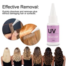 GlamorDove 30ml UV Hair Glue Remover 2Pcs Hair Extension Super Fast Remover Safe Solution Adhesive Remover UV Curing Glue Remover for Invisible Hair Extensions Eyelashes Extensions UV Hair Extensions