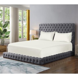 Microfibre Fitted Sheet Extra Deep Pocket 12 inch (30cm) Bedding Soft Brushed Fabric Shrinkage and Fade Resistant Non Iron Bottom Fitted Sheet (Cream, King)