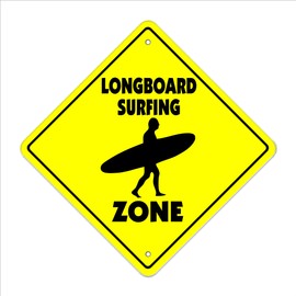 Longboard Surfing Crossing Sign Zone Xing | Indoor/Outdoor | 20" Tall Long Board surf Wax Leash