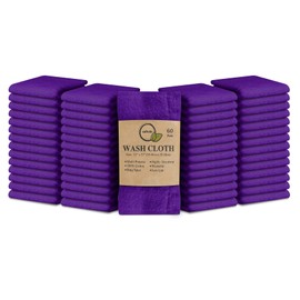 Softolle 100% Cotton Ring Spun Wash Cloths – Bulk Pack of Washcloths – 12x12 Inches – Wash Cloth for Face, Highly Absorbent, Soft and Face Towels (Purple, 60 Pack)