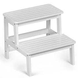 Domax Bamboo Wooden Step Stools for Kids - Toddler Step Stool for Bathroom Sink High Bed Toilet Kitchen Helper Wood Step Stool for Bedside for Adults Non-Slip Waterproof 2 Stepping Stool, White