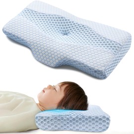 MyeFoam Children's Pillow, Ages 5 to 12, Hollow Design, Ergonomic Design, Children's Pillow, Antibacterial, Dust Mite Resistant, Sweat Absorbent, Breathable, Washable Cover, Height Adjustable, Unisex