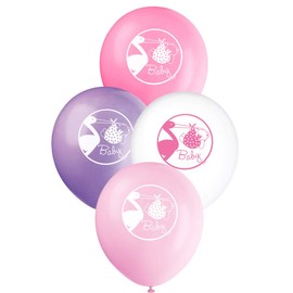 Unique Party 47205 - 12" Latex Stork Girl Baby Shower Balloons, Pack of 8