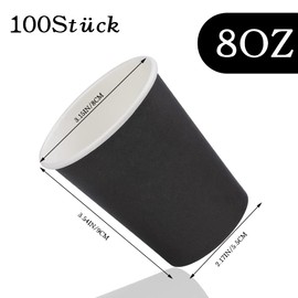 Deudy Pack of 100 8 oz Paper Cups, Disposable Paper Cups, Tea Cups, Coffee Cups, Camping Cups for Drinks, Disposable Paper Party Cups for Hot and Cold Drinks (Black)
