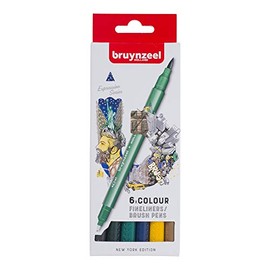 Royal Talens Bruynzeel Expression Set of 6 New York Inspired Fineliner/Brush Pens (60325406)