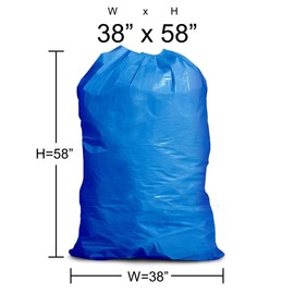 ALL SUPPLIES SHOP Medium, Large 38” X 58” Blue Trash Can Liner, 55-60 Gal Garbage Bags, 47 Micron 1.8 Mil Thick for Homes/Offices/Bathrooms/Hospitals/Hotels/Gyms, Indoor/Outdoor Use 100 Per, Flat