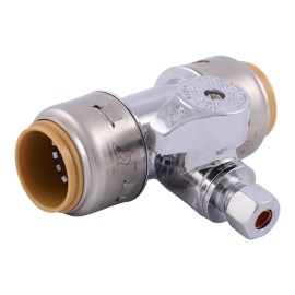 SharkBite Brass Push Tee Stop Valve 34x34x14 Inch Easy Install Chrome Finish