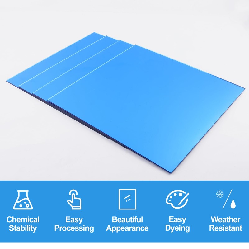 Frddiud 4 Pcs Blue Mirror Acrylic Sheets, 11.8 x 11.8
