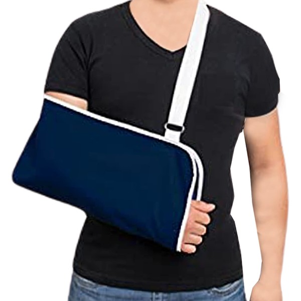 PLASTIFIC Arm Sling Injury Forearm Shoulder Wrist Support Wrap Strap, Adjustable Shoulder Immobilizer Wrist Elbow Support Brace for Broken and Fractured Bones (1 x Navy Blue Arm Sling)