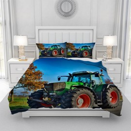 3D Tractor Bed Linen Set, Tractor Pattern Printed Futon Cover for Children Boys, Soft, Comfortable, Breathable, Microfibre, Children's Room, Decorative Futon Cover with Zip Closure (T1.135 x 200 cm)