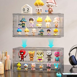 Acrylic Display Case for Collectibles ,2 Layer Adjustable Figure Display Case with Magnetic Door ,Clear Stackable Display Box for Collectibles,Toy, Figures Showcase