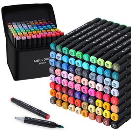 WELLOKB Alcohol Markers,Mixed color marker pen set,Art supplies,Art Markers for Coloring and Sketching,Alcohol Based Markers with Carrying Case - Color: 80 colors