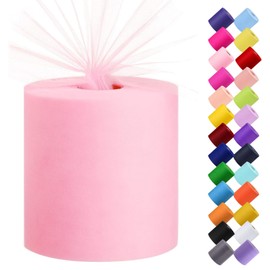 Tulle Fabric Roll, 6” by 200 Yards (600FT) Tulle Organza Fabric Spool for DIY Tutu Skirt Baby Shower Decor Wedding Backdrop Crafts Birthday Party Supplies (Light Pink)
