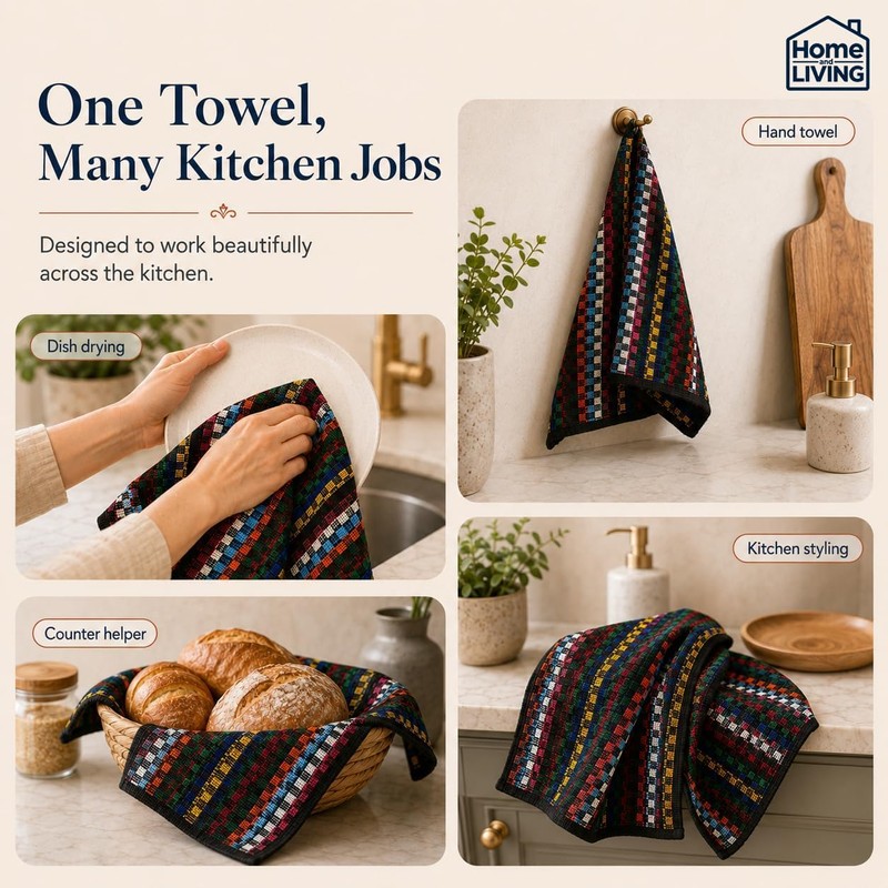 Home and Living Tea Towels for Kitchen,100% Cotton, Pack of