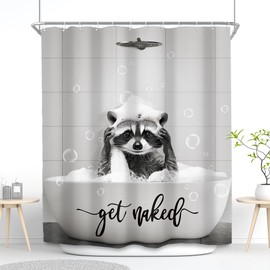 SVBright Funny Raccoon Shower Curtain 60Wx72L Inch Cute Kids Fun Rustic Hilarious Gray Grey Western Animal in Bathtub 12 Pack Hooks Polyester Waterproof Fabric Bathroom Bathtub Panels