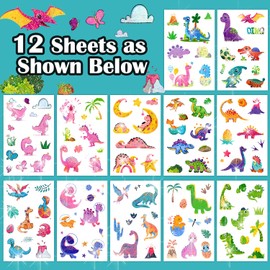 Partywind 120 Glitter Styles Dinosaur Tattoos for Kids Party Supplies, Dinosaur Birthday Gifts for Party Favors Decorations, Dino Fake Tattoo Stickers for Boys and Girls (12 Sheets)