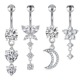 JFORYOU 14G Belly Button Piercing 10 mm Belly Piercing 5 Style CZ Navel Piercing Belly Button Ring, Stainless Steel