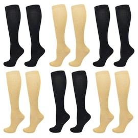 AWAVM AWAVM 6 paires Chaussettes de Compression,15-20 mmHg Bas de Contention,Bas de Contention pour Femme et Homme,Chaussettes de Compression pour Sportive Cyclisme Voyage en Avion (S/M)