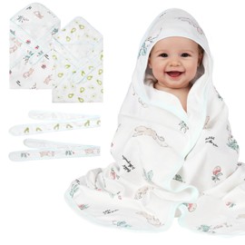 AYESY Baby Swaddle Blankets, 2 Pack 85 x 85cm Cotton Baby Swaddle Blanket with Hood, Soft, Absorbent, Essentials for Newborn, Shower Gifts for New Moms, 0-3 months