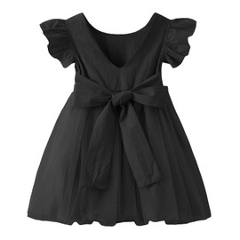 LYXIOF Toddler Baby Girl Tutu Tulle Dress Cotton Linen Ruffle Back Bowknot Princess Party Dresses Black 110CM