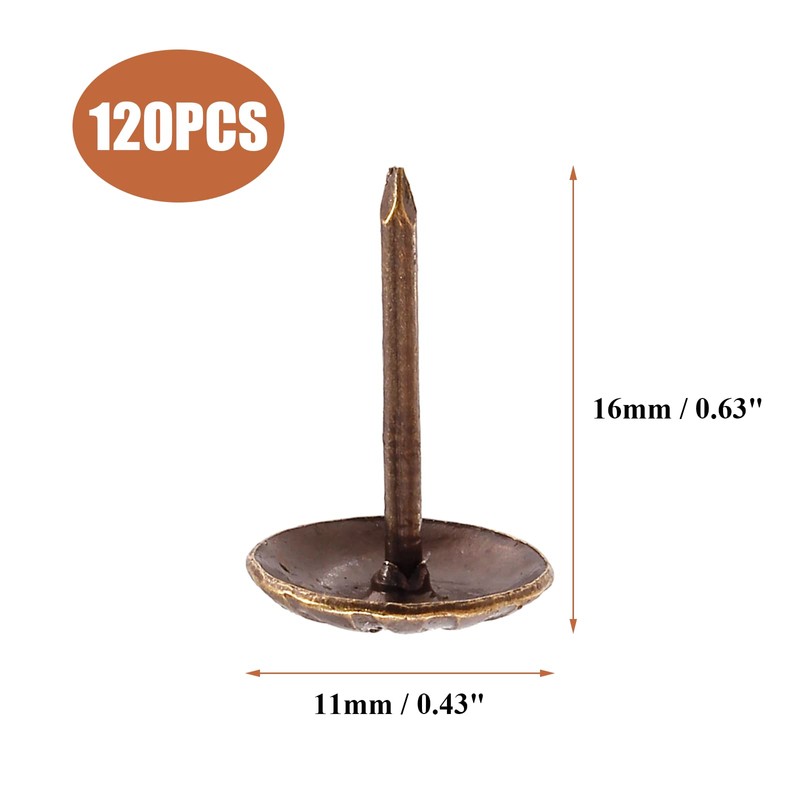 Bivethoi Upholstery Tacks, 7/16" Dia Antique Red Copper, 120 Pcs