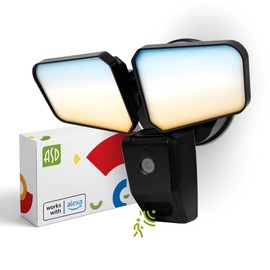ASD LED Security Floodlight 2 Square Heads 20W 120V 2700/3000/3500/4000/5000K with Smart Camera and 180° Motion Sensor Black UL DLC Premium