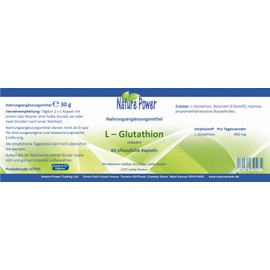 L-Glutathione Reduced, 200 mg per Capsule, 60 Vegetable Capsules, GMO Free & Vegan NATURE POWER