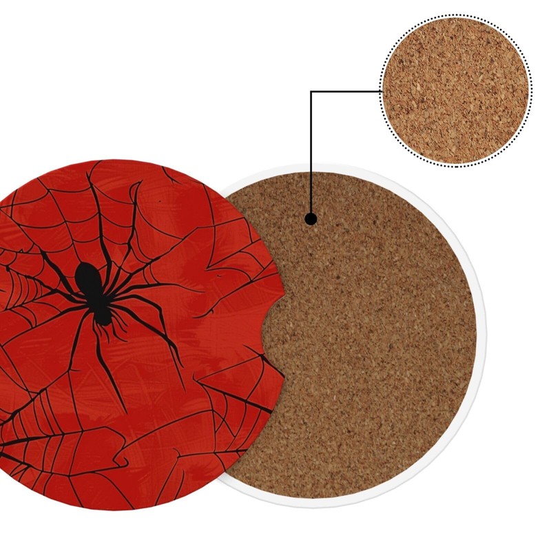 Neukim 2pcs Car Coaster Hallowen Spider Webs On Red Absorbent