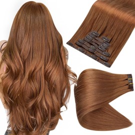Full Shine Clip in Extensions 20 Inch Remy Human Hair Clip in Extensions 8Pcs PU Weft Seamless Clip in Hair Extensions Copper Red Hair Extensions Clip ins 105G
