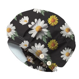 DELORIGIN Daisy Bouffant Hüte Verstellbare Arbeitskappen Baumwolle Krankenpflegehaube Arzt/Chirurgiehaube Mit Knopf Und Schweißband Für Krankenschwestern Und Kochen