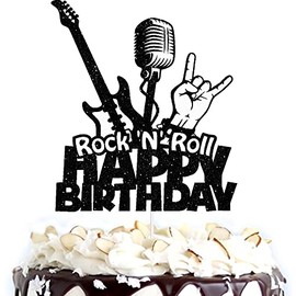 rock 'n' roll Cake Topper - Music Themed Party Happy Birthday Cake Decor Rock and Roll Themed party decoration supplies -LIANGSS