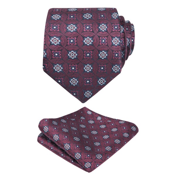 Alizeal Mens Colorful Pattern Tie with Pocket Square 3.15inches Necktie
